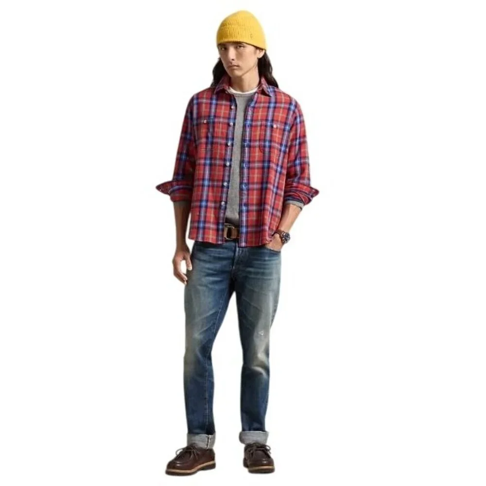 Vtg Polo Ralph Lauren Men's LG Red Plaid Flannel Long Sleeve Work Shirt Gorpcore